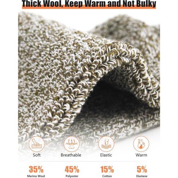 5 Pairs Merino Wool Socks for Men, Thermal Wool Hiking Socks Supper Thick Winter - Picture 5 of 6